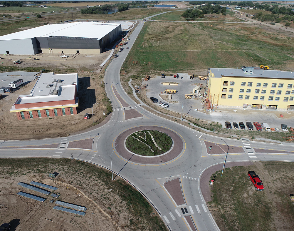 birds eye view of roundabout & surrounding roads